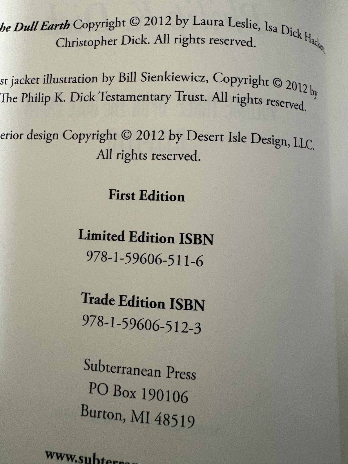 Copyright Page — The Complete Stories vol. 3: Upon the Dull Earth