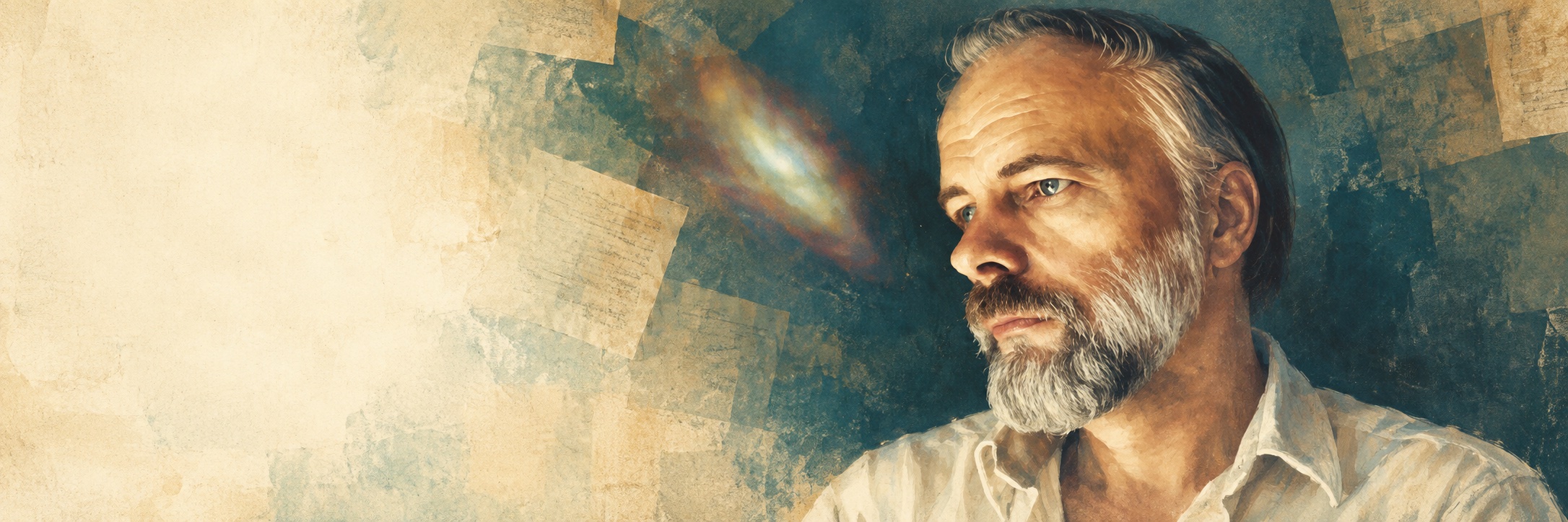 Stylized portrait of Philip K. Dick
